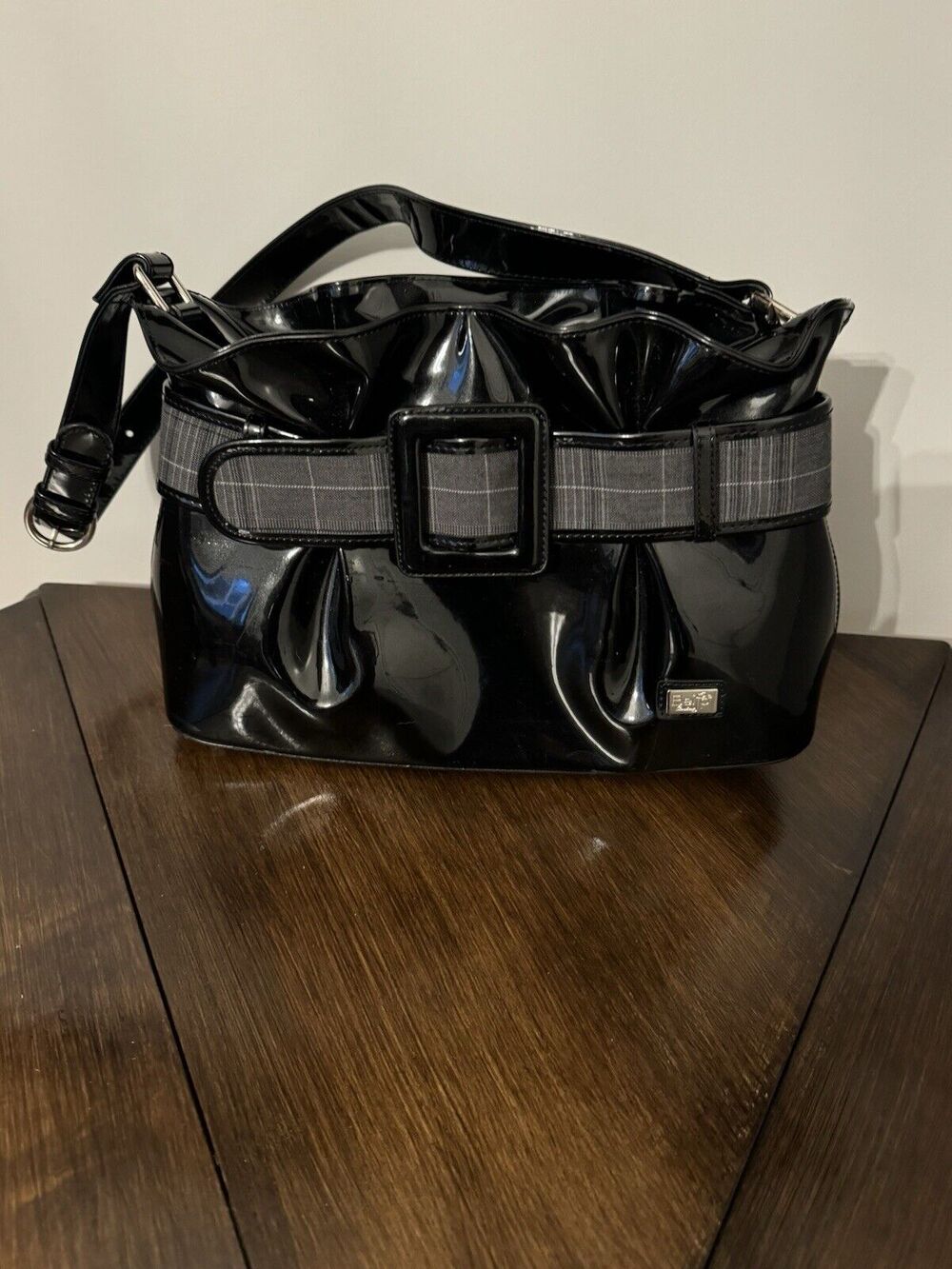 Beijo Black Patent Leather Shoulder Bag